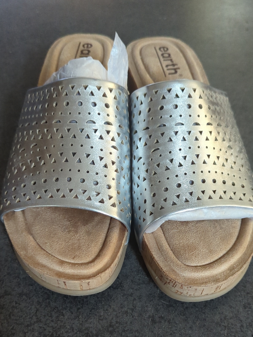 Earth Silver Perforated Slide Mules